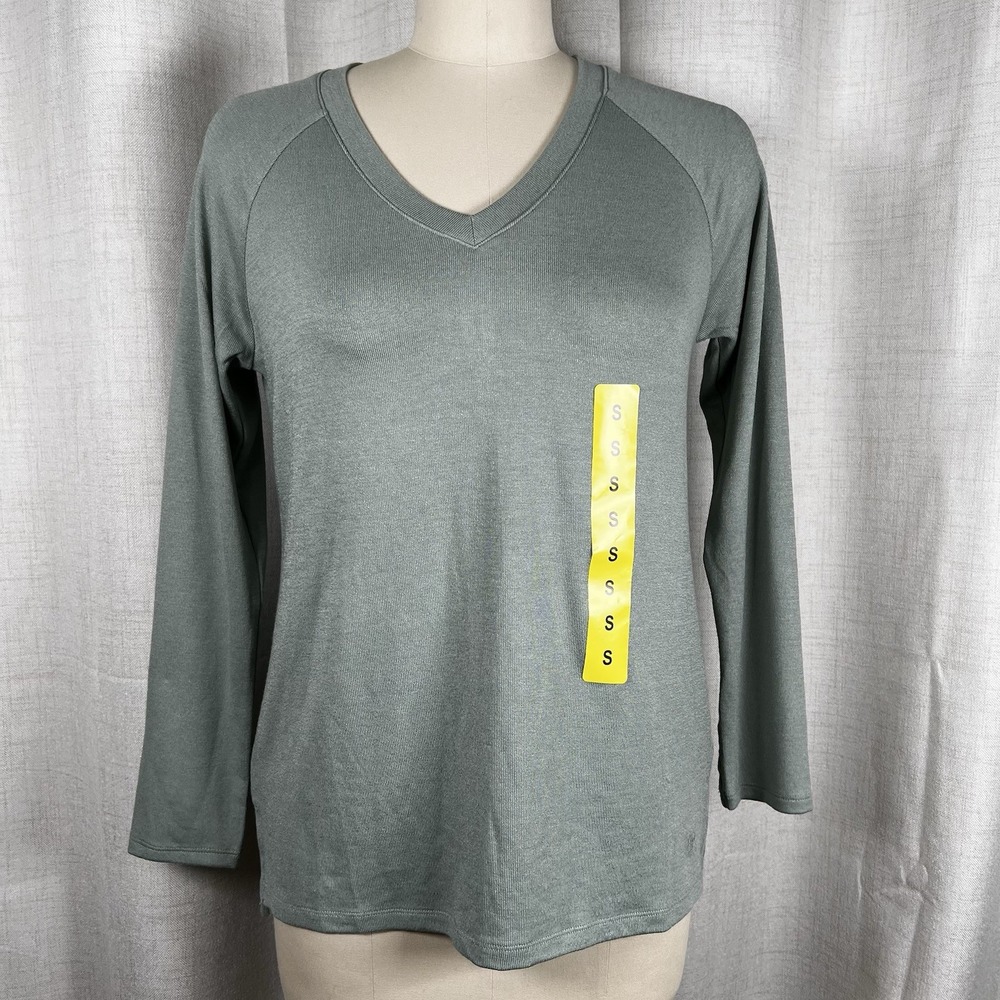 New! Banana Republic Long Sleeve Crew V Neck Soft Top Green Womens Small 1640867